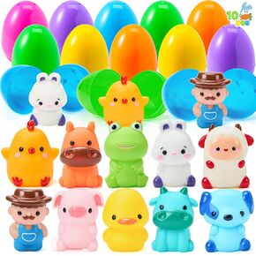 JOYIN 10pcs Prefilled Easter Eggs with Animal Toys, Plastic Eggs with Plastic Finger Puppets, Basket Stuffers for Toddlers & Babies, Easter Theme Party Favors