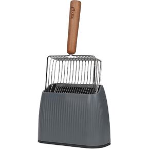 XBX Metal Cat Litter Scoop, Cat Scooper for Litter Box, Stainless Steel Litter Sifter, Beech Wood Grip, Washable Stand for Effortless Litter Box Cleaning