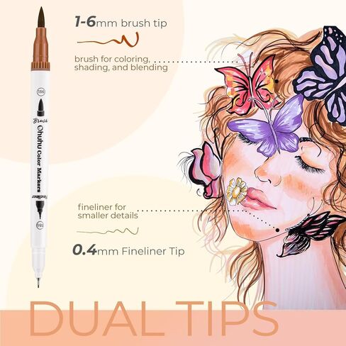 Ohuhu Skin Tone Markers 36 Colors: Dual Tip Brush and Fineliner Markers for Adult Coloring Water Based Art Skintone Marker Pens Set for Portrait Drawing Lettering Writing Calligraphy Journaling - Maui in Kuwait
