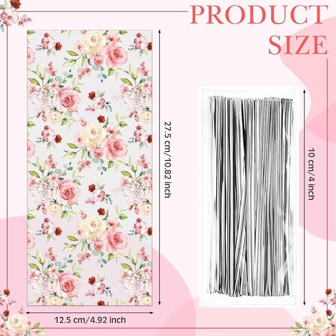 Outus 100 Pieces Party Cellophane Treat Bag Floral Candy Bags for Baby Shower Wedding Bridal Shower Supplies Favors Decorations Birthday Theme Floral Graduation Decor (Wild Flowers) in Saudi Arabia