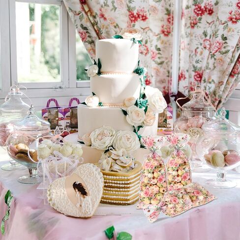 Outus 100 Pieces Party Cellophane Treat Bag Floral Candy Bags for Baby Shower Wedding Bridal Shower Supplies Favors Decorations Birthday Theme Floral Graduation Decor (Wild Flowers) in Saudi Arabia