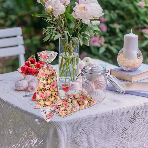 Outus 100 Pieces Party Cellophane Treat Bag Floral Candy Bags for Baby Shower Wedding Bridal Shower Supplies Favors Decorations Birthday Theme Floral Graduation Decor (Wild Flowers) in Saudi Arabia