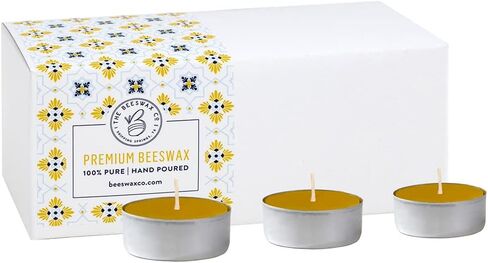 The Beeswax Co Tea Light Beeswax Candles - Natural Honey Scented - for Home - Long-Lasting & Eco-Friendly - Cotton Wick - Slow Burning - Hand Poured Pure Organic Bees Wax - Set of 6 Tealights (Clear) in Kuwait