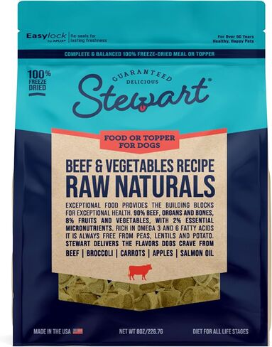 Stewart Raw Naturals Freeze Dried Dog Food, Beef & Vegetables Recipe, 8 Ounce Bag, Complete and Balanced Nutrition in Kuwait