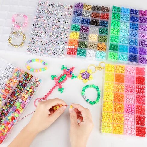 Pizooro Bracelet Making Kit 2400 Pcs Bracelet Beads, 56 Colors Pony Beads in Bead Organizer, 1400 Kandi Beads + 1000 Letter Beads, Jewelry Craft Supplies for Friendship Bracelets, DIY Gifts for Teens in Saudi Arabia