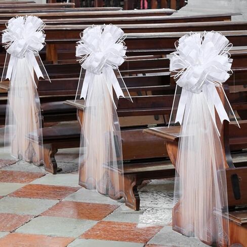 30 Set Wedding Pew Bows with Long Tulle Tails Wedding Aisle Decorations Church Chair Aisle Decorations Wedding Car Decoration Big Bows for Bridal Shower ReceptionAnniversary in Kuwait