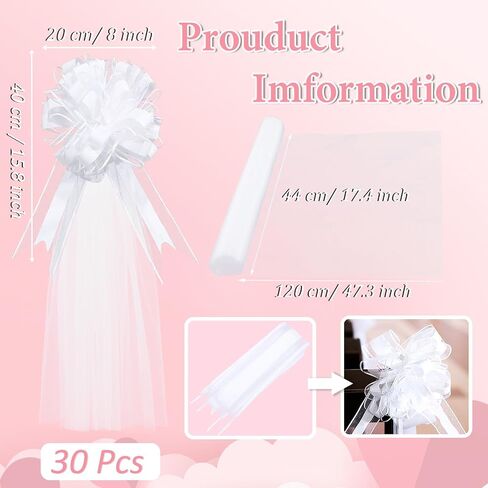 30 Set Wedding Pew Bows with Long Tulle Tails Wedding Aisle Decorations Church Chair Aisle Decorations Wedding Car Decoration Big Bows for Bridal Shower ReceptionAnniversary in Kuwait