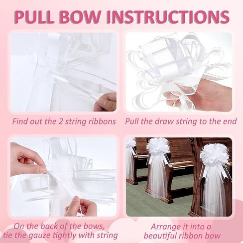 30 Set Wedding Pew Bows with Long Tulle Tails Wedding Aisle Decorations Church Chair Aisle Decorations Wedding Car Decoration Big Bows for Bridal Shower ReceptionAnniversary in Kuwait