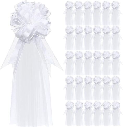 30 Set Wedding Pew Bows with Long Tulle Tails Wedding Aisle Decorations Church Chair Aisle Decorations Wedding Car Decoration Big Bows for Bridal Shower ReceptionAnniversary in Kuwait