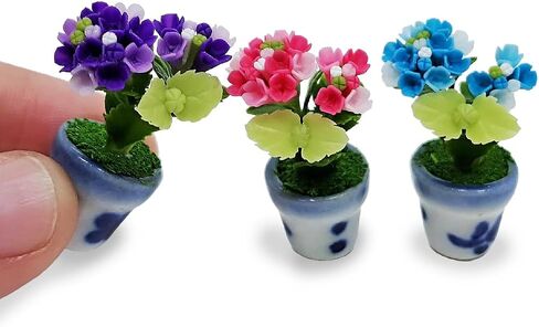 WitnyStore Tiny 2" High 3 Pieces Set Yellow Red Orange Orchid Hand Made Artificial Flowers Realistic Colorful Miniature Modelling Clay Flower Pots Variety of Imitation House Plant Species Decoration in Saudi Arabia