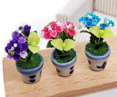 WitnyStore Tiny 2" High 3 Pieces Set Yellow Red Orange Orchid Hand Made Artificial Flowers Realistic Colorful Miniature Modelling Clay Flower Pots Variety of Imitation House Plant Species Decoration in Saudi Arabia