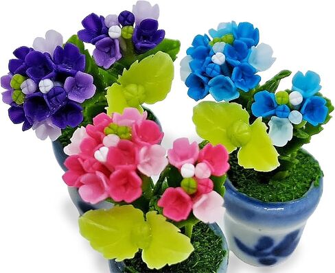 WitnyStore Tiny 2" High 3 Pieces Set Yellow Red Orange Orchid Hand Made Artificial Flowers Realistic Colorful Miniature Modelling Clay Flower Pots Variety of Imitation House Plant Species Decoration in Saudi Arabia