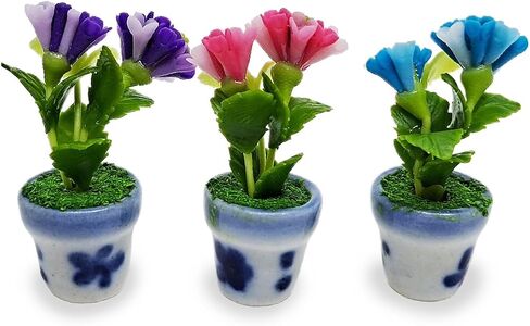 WitnyStore Tiny 2" High 3 Pieces Set Yellow Red Orange Orchid Hand Made Artificial Flowers Realistic Colorful Miniature Modelling Clay Flower Pots Variety of Imitation House Plant Species Decoration in Saudi Arabia