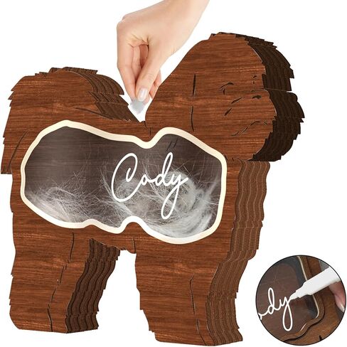 Cat Hair Keepsake Box Wooden Pet Fur Gift for Pet Lover Unique Gift Cat Long Hair Shape Standable Tabletop Decor Cat Memorial Gift for Pet Parents Family Friends Storing Hair Teeth Ashes PS16-LHM in Kuwait