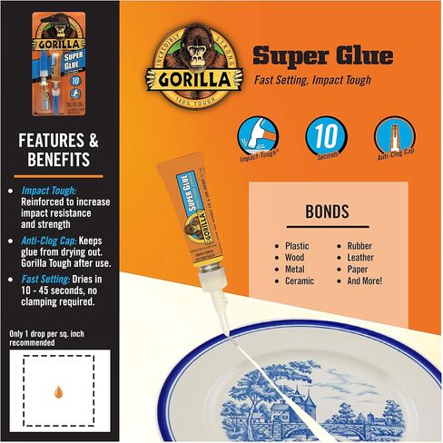 Gorilla Super Glue, Four 3 Gram Tubes, Clear, (Pack of 10) in Saudi Arabia