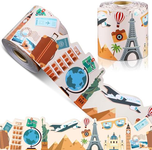68.9 ft Travel Bulletin Board Border Back to School Theme Decoration First Day of School Rolled Border Trim for Party Classroom Bulletin Boards Chalkboard Wall Decor in Kuwait