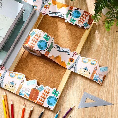 68.9 ft Travel Bulletin Board Border Back to School Theme Decoration First Day of School Rolled Border Trim for Party Classroom Bulletin Boards Chalkboard Wall Decor in Kuwait