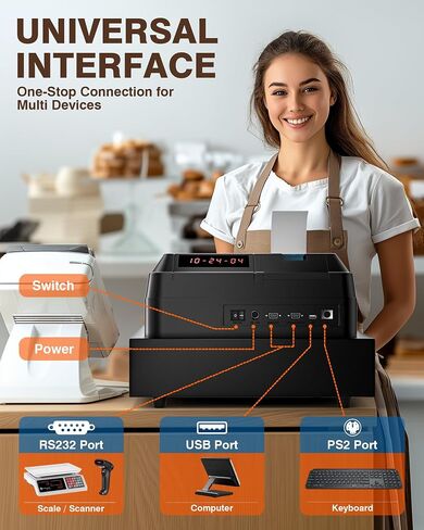 PYY Cash Register for Small Businesses - Electronic Commercial Caja Registradora para Negocio with Lock Cash Drawer Box, 48 Keys, 8 Digital Dual Display, Restaurant Supermarket Retail System in Saudi Arabia