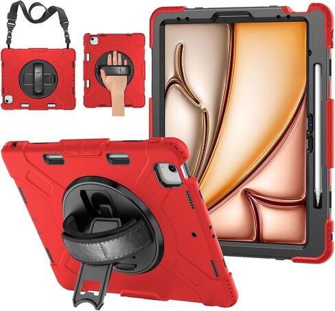 TNP Protective Case for iPad Air 13 Inch M2 6th 2024 & iPad Pro 12.9" 6th/5th/4th/3rd Gen (2022 2021 2020 2018) - Shockproof Cover w/Pencil Holder, Handle, Adjustable Stand & Shoulder Strap, Pink in Kuwait