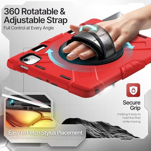 TNP Protective Case for iPad Air 13 Inch M2 6th 2024 & iPad Pro 12.9" 6th/5th/4th/3rd Gen (2022 2021 2020 2018) - Shockproof Cover w/Pencil Holder, Handle, Adjustable Stand & Shoulder Strap, Pink in Kuwait