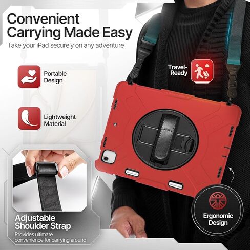 TNP Protective Case for iPad Air 13 Inch M2 6th 2024 & iPad Pro 12.9" 6th/5th/4th/3rd Gen (2022 2021 2020 2018) - Shockproof Cover w/Pencil Holder, Handle, Adjustable Stand & Shoulder Strap, Pink in Kuwait