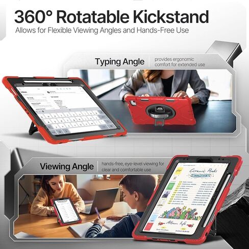 TNP Protective Case for iPad Air 13 Inch M2 6th 2024 & iPad Pro 12.9" 6th/5th/4th/3rd Gen (2022 2021 2020 2018) - Shockproof Cover w/Pencil Holder, Handle, Adjustable Stand & Shoulder Strap, Pink in Kuwait