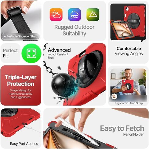 TNP Protective Case for iPad Air 13 Inch M2 6th 2024 & iPad Pro 12.9" 6th/5th/4th/3rd Gen (2022 2021 2020 2018) - Shockproof Cover w/Pencil Holder, Handle, Adjustable Stand & Shoulder Strap, Pink in Kuwait