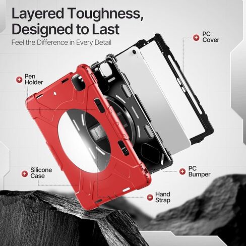 TNP Protective Case for iPad Air 13 Inch M2 6th 2024 & iPad Pro 12.9" 6th/5th/4th/3rd Gen (2022 2021 2020 2018) - Shockproof Cover w/Pencil Holder, Handle, Adjustable Stand & Shoulder Strap, Pink in Kuwait