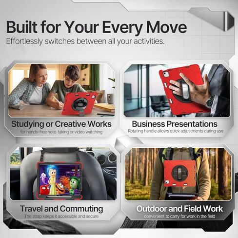 TNP Protective Case for iPad Air 13 Inch M2 6th 2024 & iPad Pro 12.9" 6th/5th/4th/3rd Gen (2022 2021 2020 2018) - Shockproof Cover w/Pencil Holder, Handle, Adjustable Stand & Shoulder Strap, Pink in Kuwait