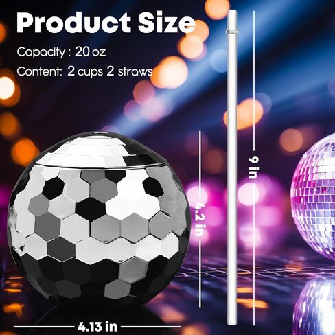 ALINK Disco Ball Cups with Straws, 20 OZ Silver Disco Party Tumbler, Taylor Birthday Party Decorations Cups for Bachelorette Party, Bride Shower, 1970s Nightclub Barbie, Pack of 2 in Saudi Arabia