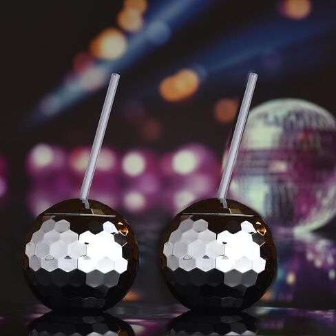ALINK Disco Ball Cups with Straws, 20 OZ Silver Disco Party Tumbler, Taylor Birthday Party Decorations Cups for Bachelorette Party, Bride Shower, 1970s Nightclub Barbie, Pack of 2 in Saudi Arabia