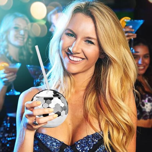 ALINK Disco Ball Cups with Straws, 20 OZ Silver Disco Party Tumbler, Taylor Birthday Party Decorations Cups for Bachelorette Party, Bride Shower, 1970s Nightclub Barbie, Pack of 2 in Kuwait