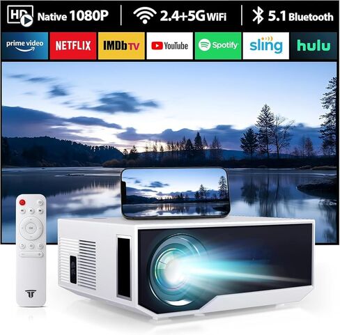 Projector with WiFi and Bluetooth, 16000Lumens Portable Mini Projector,4K Support Native Full HD 1080P Outdoor Movie Projector,Smart Projector Compatible with Android/iOS/Windows/TV Stick/HDMI/USB in Saudi Arabia