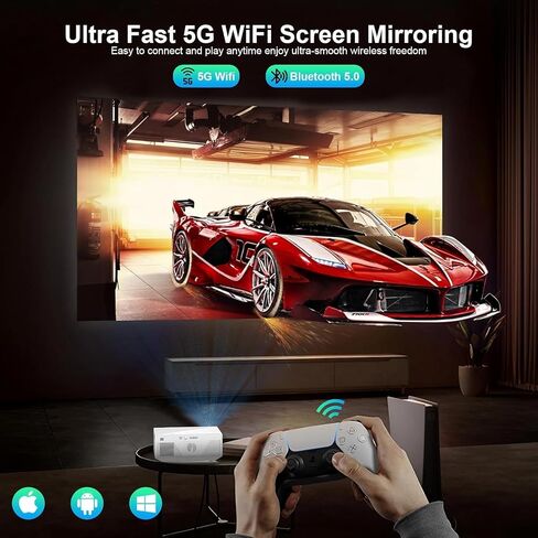 Projector with WiFi and Bluetooth, 16000Lumens Portable Mini Projector,4K Support Native Full HD 1080P Outdoor Movie Projector,Smart Projector Compatible with Android/iOS/Windows/TV Stick/HDMI/USB in Saudi Arabia
