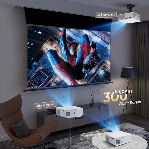 Projector with WiFi and Bluetooth, 16000Lumens Portable Mini Projector,4K Support Native Full HD 1080P Outdoor Movie Projector,Smart Projector Compatible with Android/iOS/Windows/TV Stick/HDMI/USB in Saudi Arabia