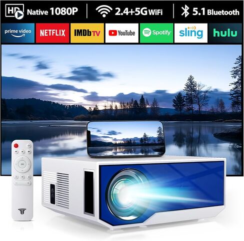 Projector with WiFi and Bluetooth, 16000Lumens Portable Mini Projector,4K Support Native Full HD 1080P Outdoor Movie Projector,Smart Projector Compatible with Android/iOS/Windows/TV Stick/HDMI/USB in Saudi Arabia
