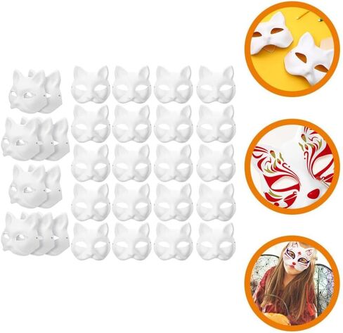 30Pcs Therian Cat Masks to Paint - White Blank Cat Masks for Halloween & Holidays in Kuwait