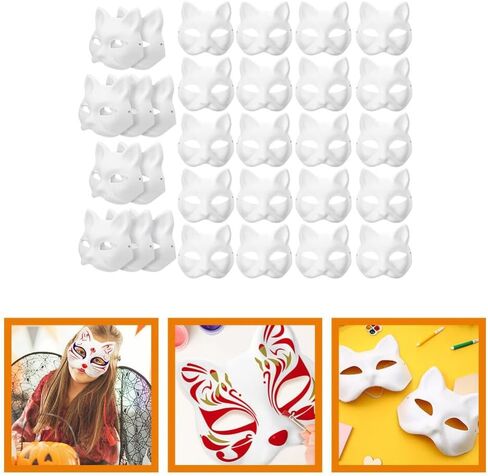30Pcs Therian Cat Masks to Paint - White Blank Cat Masks for Halloween & Holidays in Kuwait