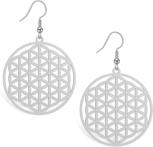 Amaxer Flower of Life Seed of Life Mandala Sacred Geometry Protection Statement Hollowed Out Pendant Charm Drop Dangle Earrings (style 1, gold) in Saudi Arabia