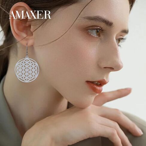 Amaxer Flower of Life Seed of Life Mandala Sacred Geometry Protection Statement Hollowed Out Pendant Charm Drop Dangle Earrings (style 1, gold) in Saudi Arabia