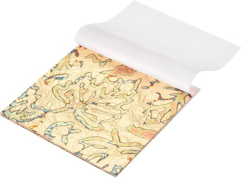 MECCANIXITY 25 Pcs Gold Leaf Sheets 5.5" x 5.5" Imitation Gold Foil Sheets Variegated Booklet with Pattern for Crafts,Picture Frames,Nails and DIY Arts Decoration,Copper Blooming Flower in Kuwait