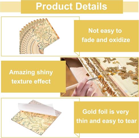 MECCANIXITY 25 Pcs Gold Leaf Sheets 5.5" x 5.5" Imitation Gold Foil Sheets Variegated Booklet with Pattern for Crafts,Picture Frames,Nails and DIY Arts Decoration,Copper Blooming Flower in Kuwait