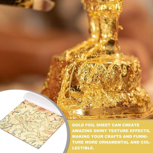 MECCANIXITY 25 Pcs Gold Leaf Sheets 5.5" x 5.5" Imitation Gold Foil Sheets Variegated Booklet with Pattern for Crafts,Picture Frames,Nails and DIY Arts Decoration,Copper Blooming Flower in Kuwait