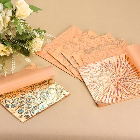 MECCANIXITY 25 Pcs Gold Leaf Sheets 5.5" x 5.5" Imitation Gold Foil Sheets Variegated Booklet with Pattern for Crafts,Picture Frames,Nails and DIY Arts Decoration,Copper Blooming Flower in Kuwait