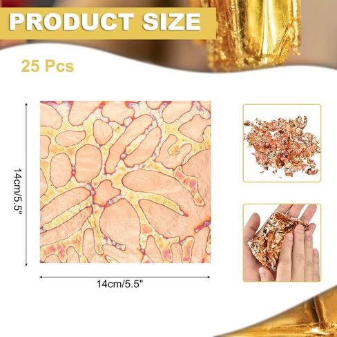 MECCANIXITY 25 Pcs Gold Leaf Sheets 5.5" x 5.5" Imitation Gold Foil Sheets Variegated Booklet with Pattern for Crafts,Picture Frames,Nails and DIY Arts Decoration,Copper Blooming Flower in Kuwait