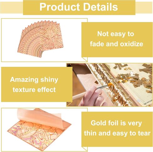 MECCANIXITY 25 Pcs Gold Leaf Sheets 5.5" x 5.5" Imitation Gold Foil Sheets Variegated Booklet with Pattern for Crafts,Picture Frames,Nails and DIY Arts Decoration,Copper Blooming Flower in Kuwait