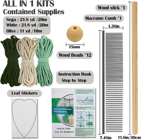 Ewparts Art Craft Macrame Kits for Adult Beginner with Instruction Book, Online Tutorials,Macrame Cord 3mm,Wood Ring/Beads,Wooden Dowel,Key Rings,Keychain to Make Wall Hanging,Boho Decor (Green) in Kuwait