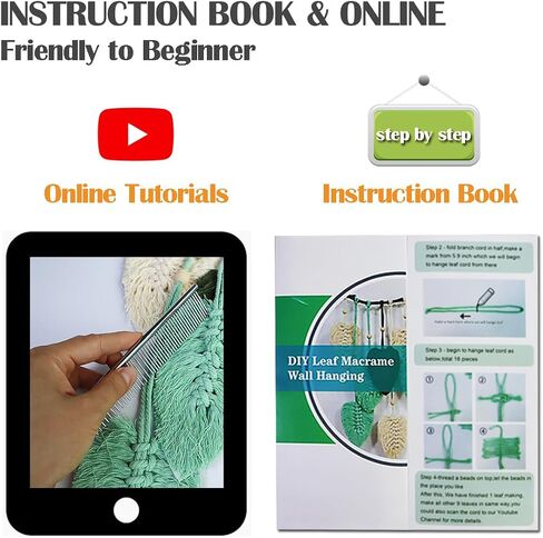 Ewparts Art Craft Macrame Kits for Adult Beginner with Instruction Book, Online Tutorials,Macrame Cord 3mm,Wood Ring/Beads,Wooden Dowel,Key Rings,Keychain to Make Wall Hanging,Boho Decor (Green) in Kuwait