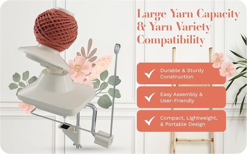 Clararti Yarn Ball Winder للكروشيه ، الحياكة ، وغيرها من الحرف الغزل | سريع ، هادئ ، يخلق كرات الغزل وكعك الغزل | السعة المتوسطة ، يمكن أن تتعامل مع متوسط ​​خيوط الغزل (أبيض) in Kuwait