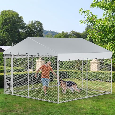 YITAHOME 10'x10' Large Outdoor Dog Kennel with Rotating Feeder Bowls, Outdoor Dog Enclosure with Roof, Heavy Duty Dog Cage for Large Dogs in Saudi Arabia